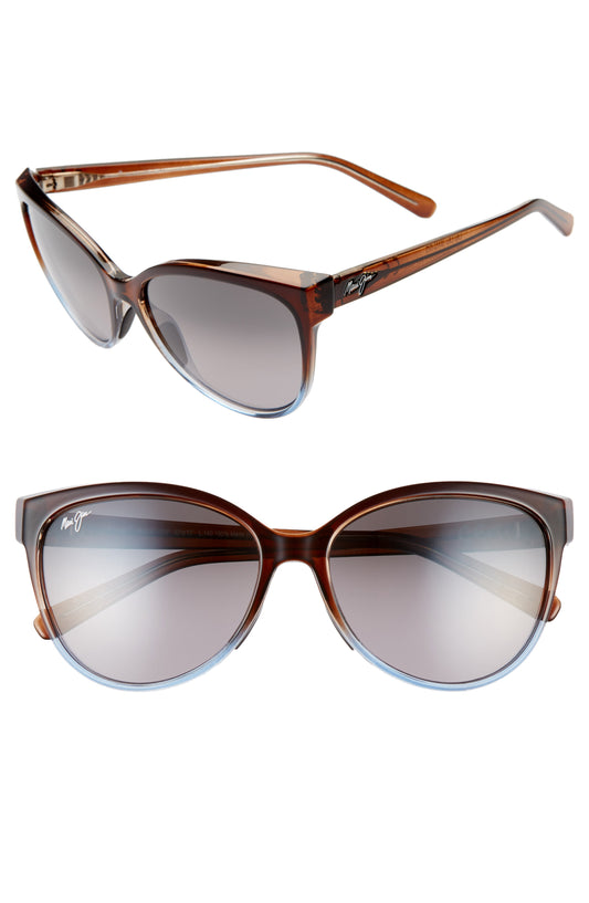 Maui Jim 'olu'olu Sunglasses 01F - Translucent Dark Chocolate with Blue - Neutral Grey Unisex Cat Eye