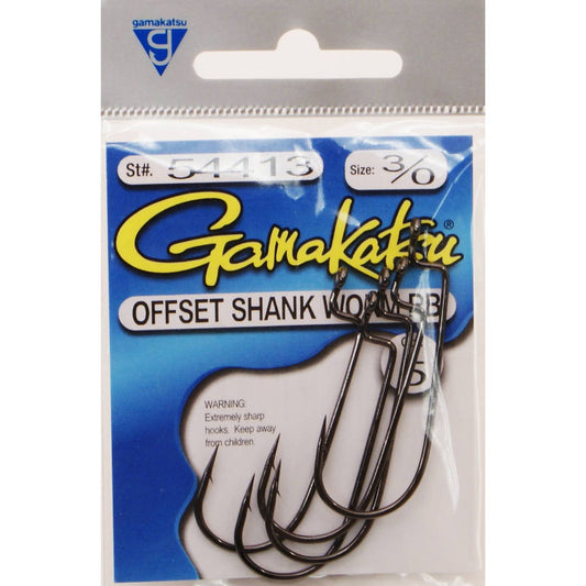 Gamakatsu Worm Offset Round Bend Hook in High Quality Carbon Steel  NS Black  Size 3/0  5-Pack