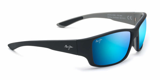 Maui Jim Local Kine Sunglasses 53B - Soft Black with Sea Blue and Grey - Blue Hawaii Unisex Rectangle
