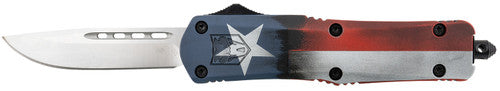 CobraTec Knives FS-3 Texas Flag Automatic Medium Folding Knife 3in D2 Steel Blade Drop Point Plain Blade Cerakote Aluminum Handle MCTXFS3DNS