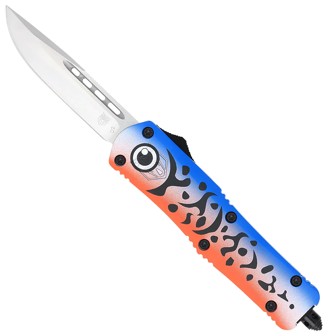 CobraTec Knives FS-3 Blue Lure Medium Automatic Folding Knife 3in D2 Steel Blade Drop Point Plain Blade Cerakoted Aluminum Handle MFLBLUFS3DNS