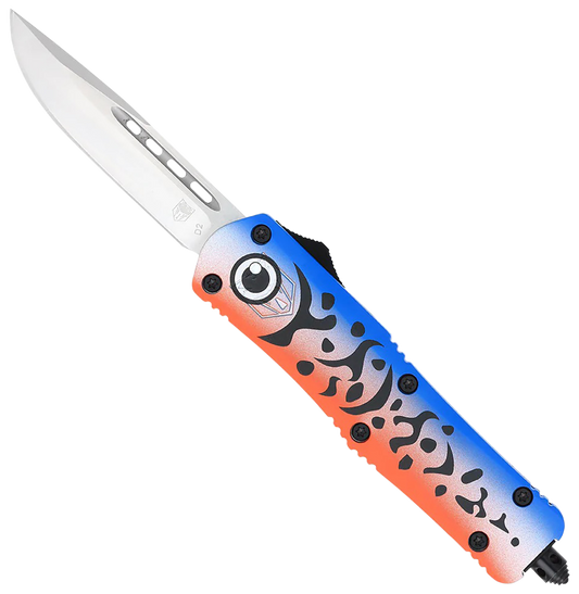 CobraTec Knives FS-3 Blue Lure Medium Automatic Folding Knife 3in D2 Steel Blade Drop Point Plain Blade Cerakoted Aluminum Handle MFLBLUFS3DNS