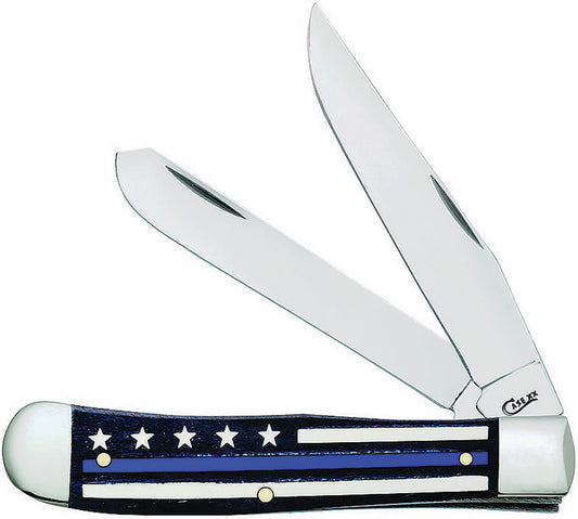 Stripes of Service - Embellished Trapper Folding Knive Surgical Steel Clip and Spey Blades Smooth