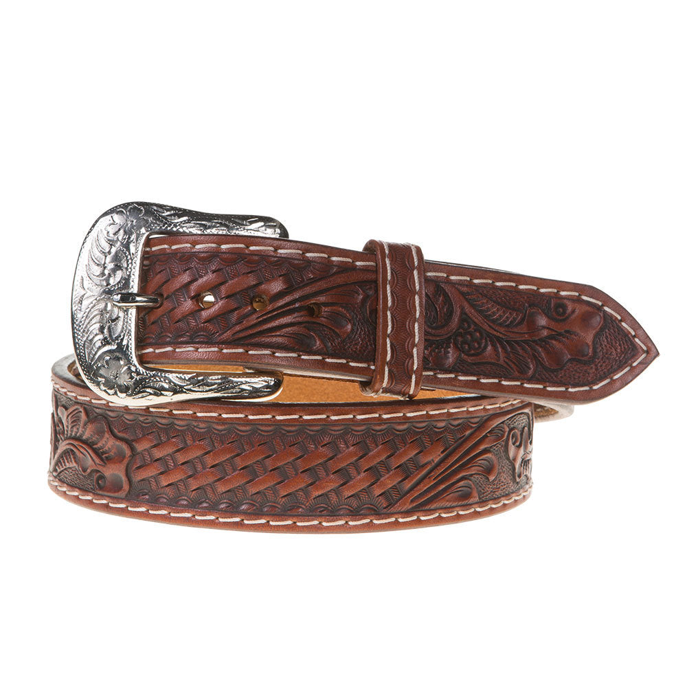 Western Fashion Mens Men`s Bskt Floral Twisted X Belt 46 Chestnut