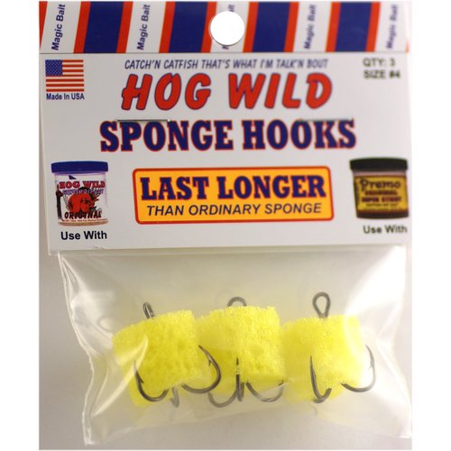 Magic Bait  Sponge Catfish Dip Bait Holder Fishing Hooks  Yellow  3ct