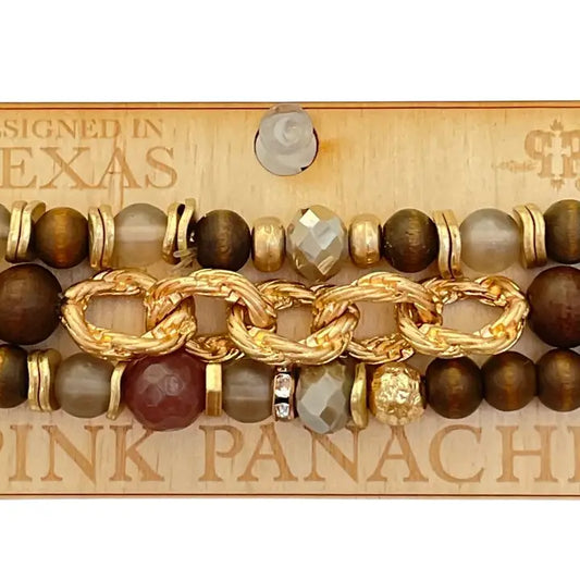 Pink Panache - Brown Bead and Chain Mix Bracelet