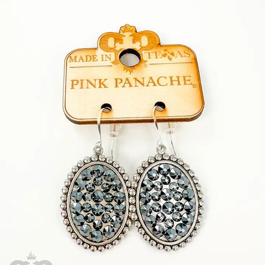 Pink Panache - Austrian Crystal Small Oval Earring - Black/Silver