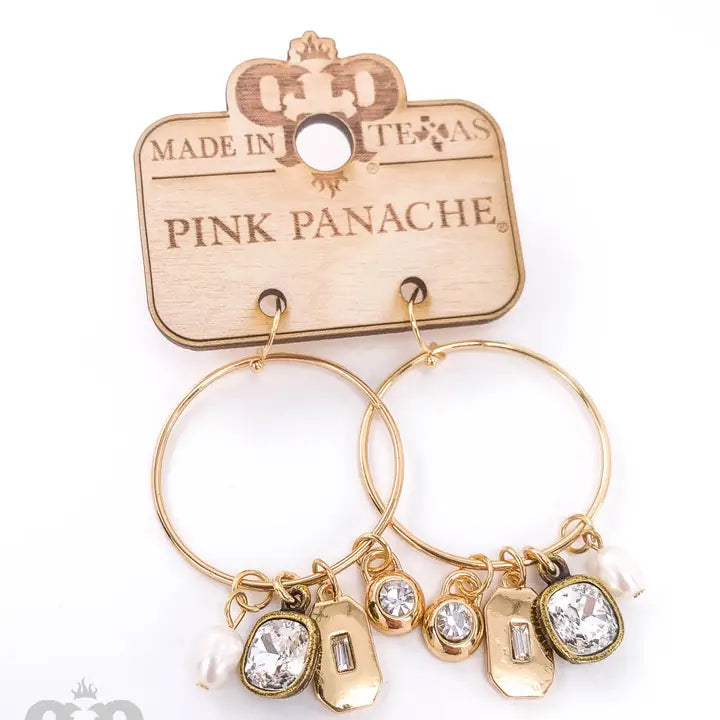 Pink Panache - Circle Charm Earring, Austrian Crystal - Gold