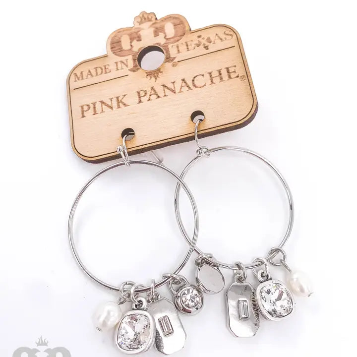 Pink Panache - Circle Charm Earring, Austrian Crystal - Silver