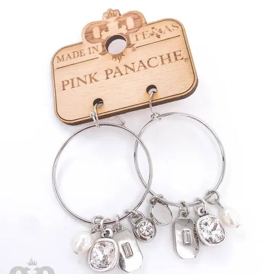 Pink Panache - Circle Charm Earring, Austrian Crystal - Silver