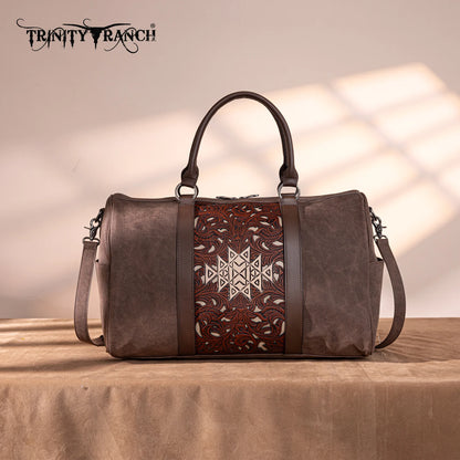 Trinity Ranch Floral Aztec Tooled Collection Weekender Bag Coffee