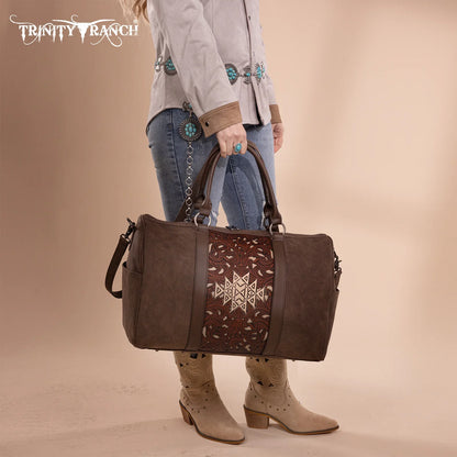 Trinity Ranch Floral Aztec Tooled Collection Weekender Bag Coffee