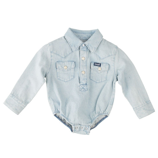 Wrangler Boys Boys L/S Denim Stonewashed Onesie 18 Months Faded Blue