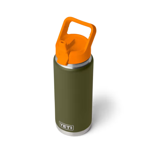 YETI - Rambler 26oz Water Bottle w/Color-Blocked Straw Cap - Olive/King Crab Orange