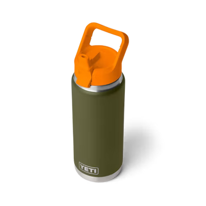 YETI - Rambler 26oz Water Bottle w/Color-Blocked Straw Cap - Olive/King Crab Orange