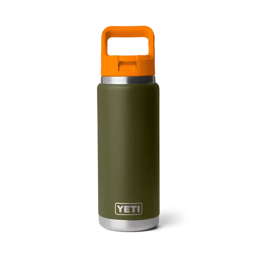YETI - Rambler 26oz Water Bottle w/Color-Blocked Straw Cap - Olive/King Crab Orange