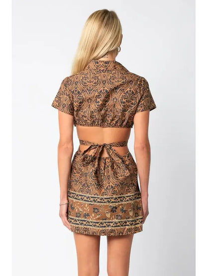 Olivaceous - Ruched Button Down Mini Dress