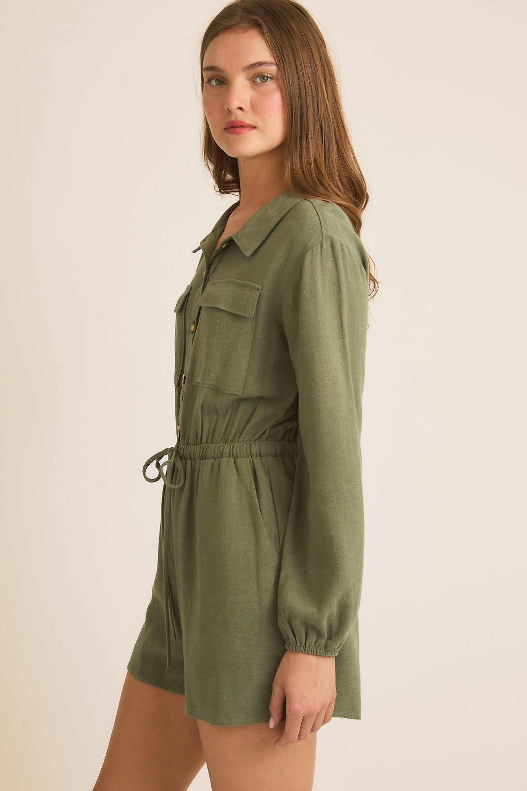 COLLAR BUTTON UP LONG SLEEVE ROMPER