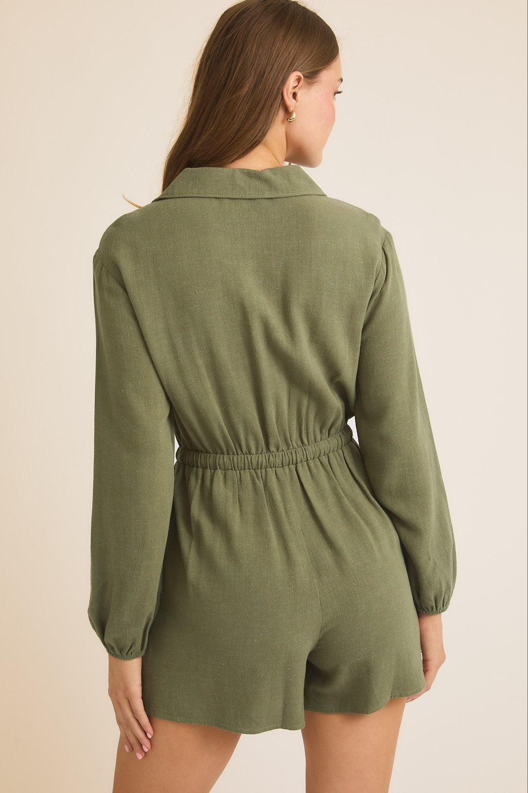 COLLAR BUTTON UP LONG SLEEVE ROMPER