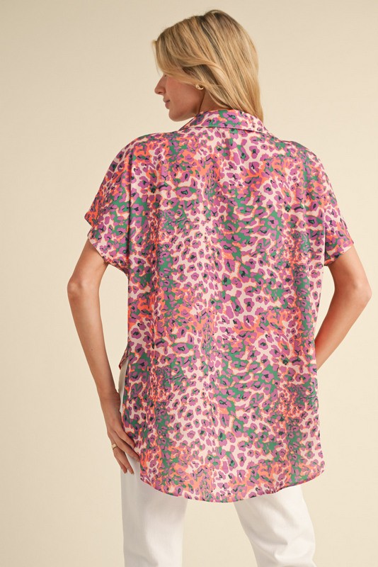 Multicolor Leopard Print Short Sleeves Top