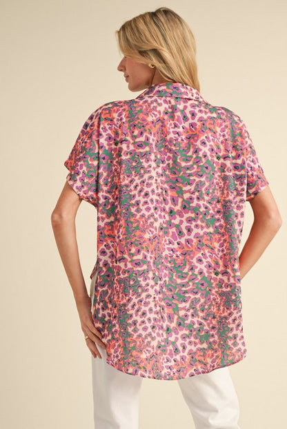 Multicolor Leopard Print Short Sleeves Top