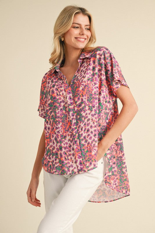 Multicolor Leopard Print Short Sleeves Top