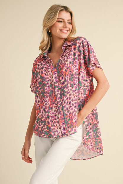 Multicolor Leopard Print Short Sleeves Top