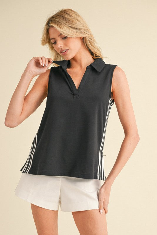 Side Zipper Open Solid Casual Top