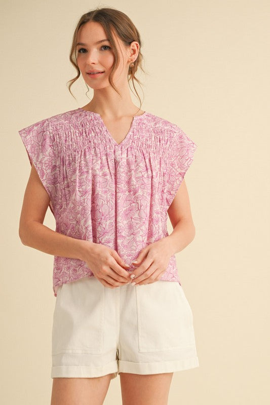 Floral Smocked Bodice Cropped Top