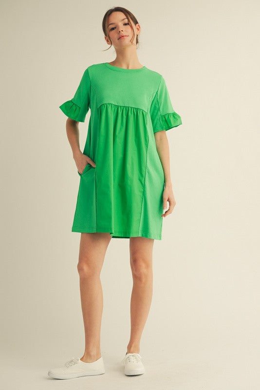 Solid Fabric Mixed Babydoll Dress