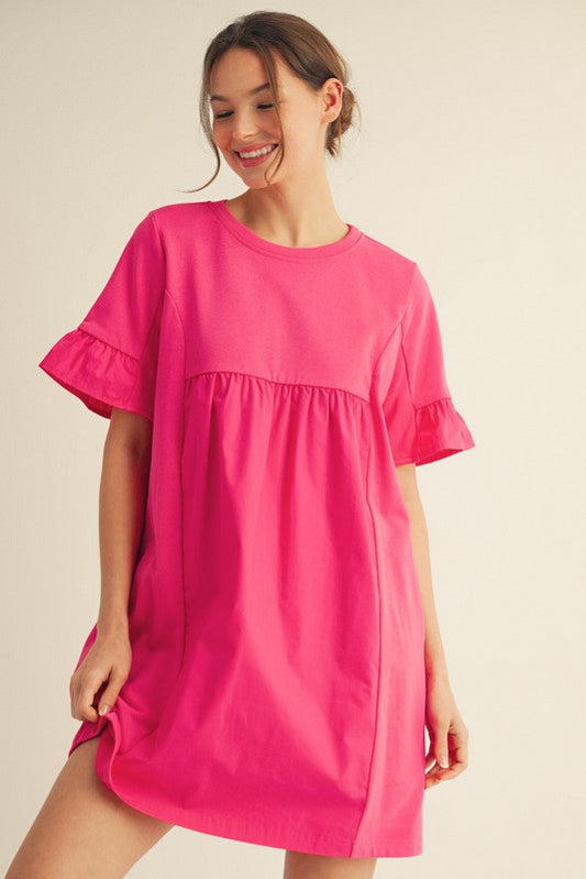 Solid Fabric Mixed Babydoll Dress