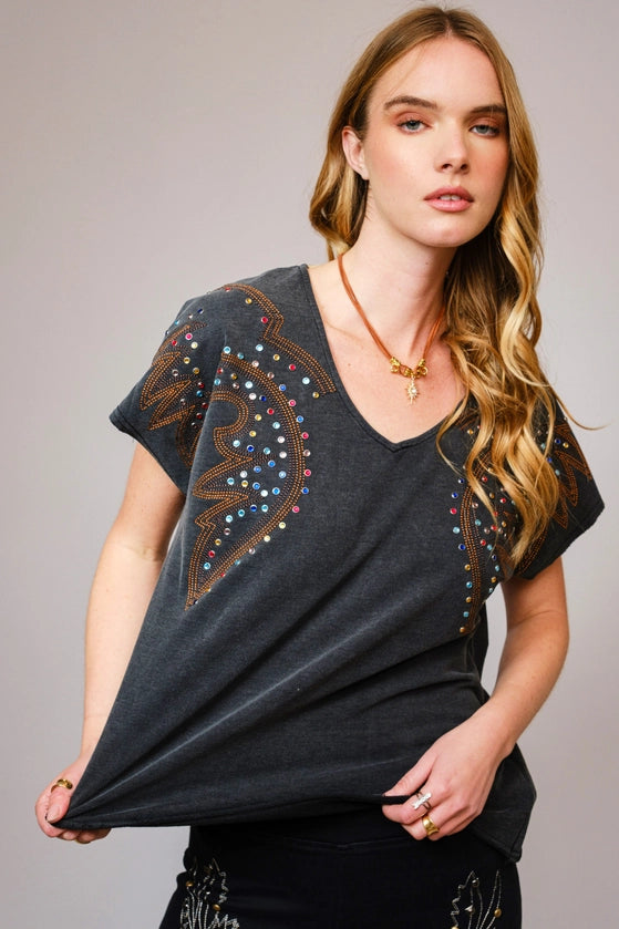 Blue B - Embroidered Studded T Shirt