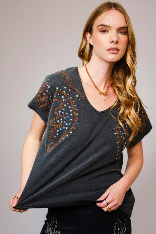 Blue B - Embroidered Studded T Shirt