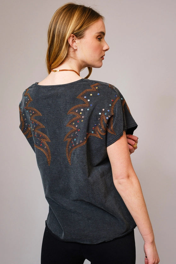 Blue B - Embroidered Studded T Shirt