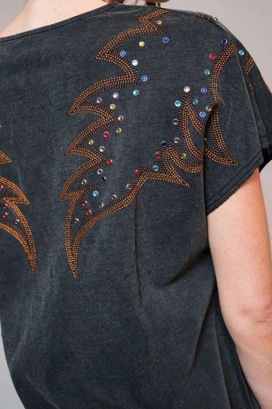 Blue B - Embroidered Studded T Shirt