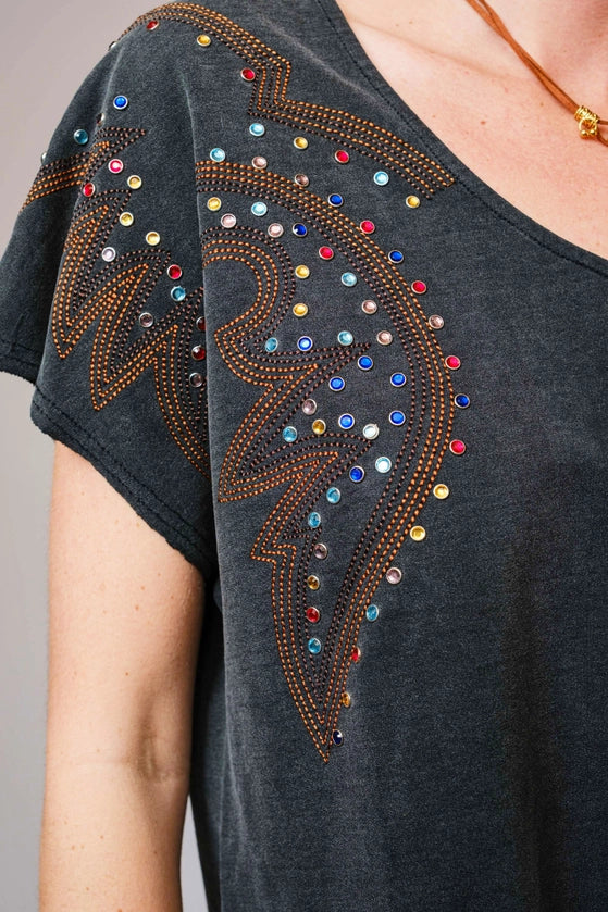 Blue B - Embroidered Studded T Shirt