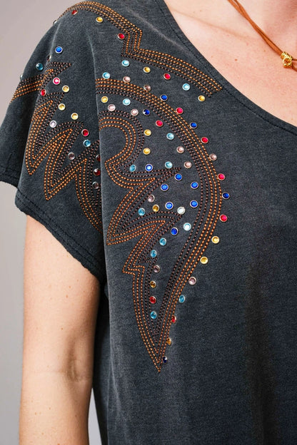 Blue B - Embroidered Studded T Shirt