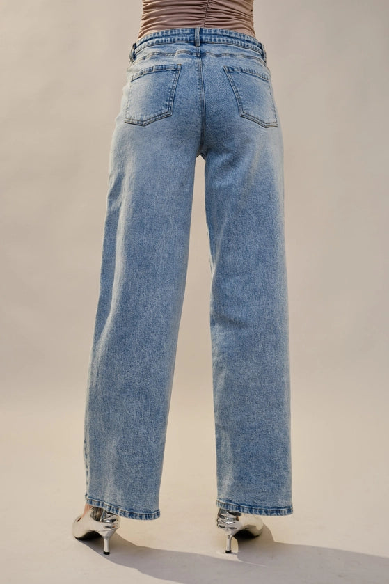 Blue B - Bow Embellished Straight Leg Jeans