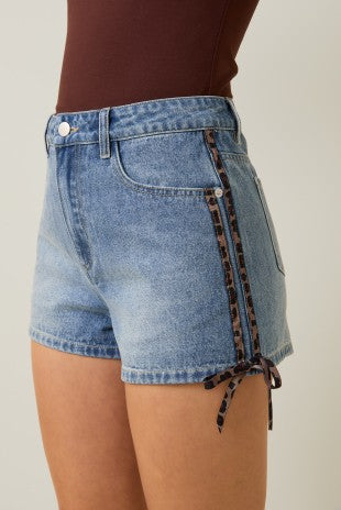 Le Lis - Denim Shorts With Leopard Ribbon Bow Detail