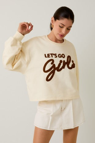 Crew Neck 'let's Go Girls' Flocked Sweatshirt