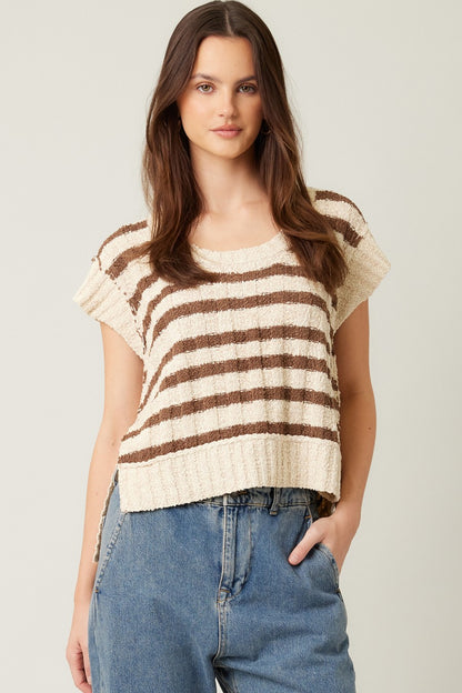 Illa Illa - Lightweight Striped Knit Short Sleeve Sweater