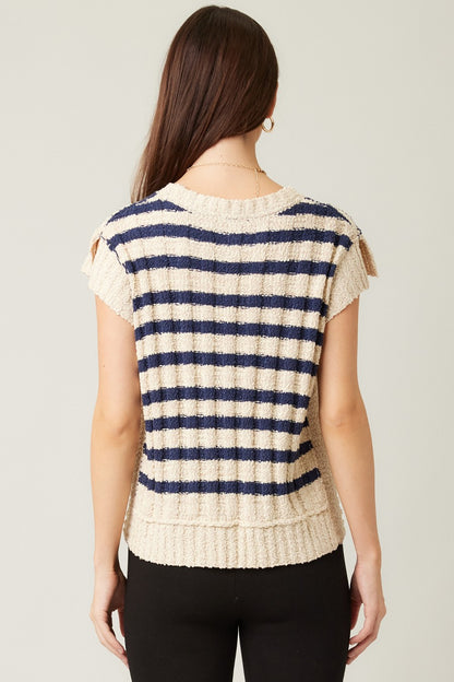 Illa Illa - Lightweight Striped Knit Short Sleeve Sweater