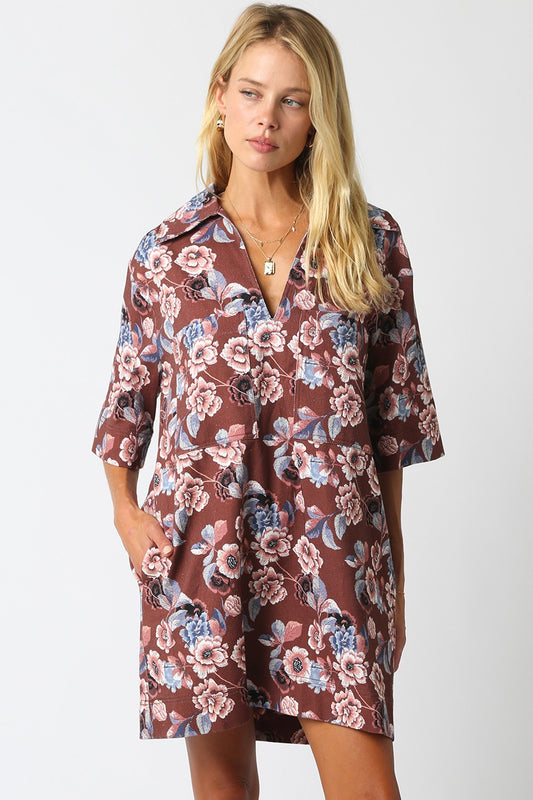 Angie Floral Twill Shift Dress