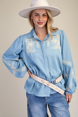 Embroidery Detailing Button Down Washed Shirt