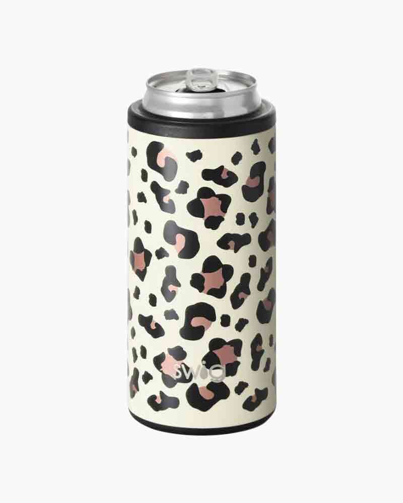 Swig Life Stainless Steel Skinny Can Cooler in Luxy Leopard Print