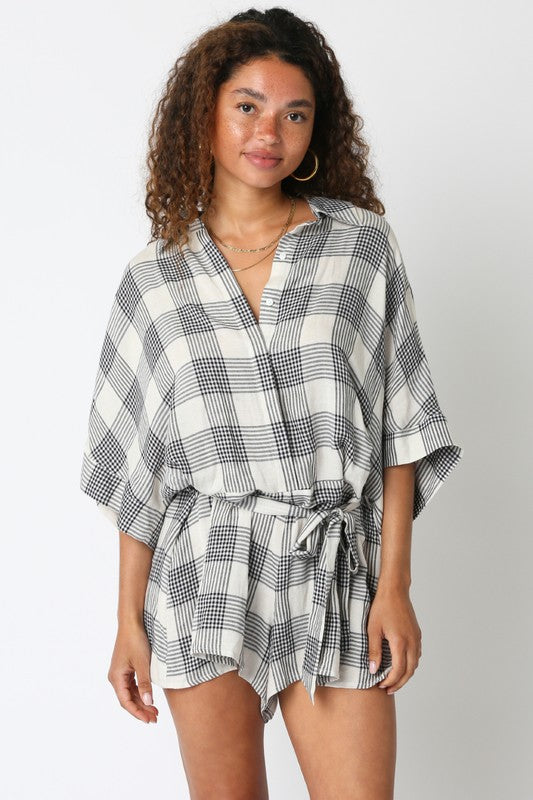 Olivaceous - Michele Checkered Romper