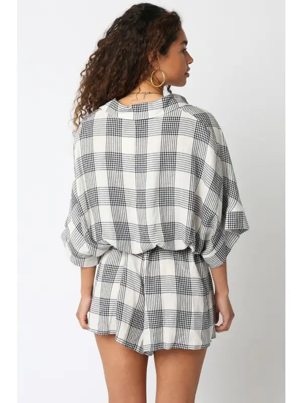 Olivaceous - Michele Checkered Romper