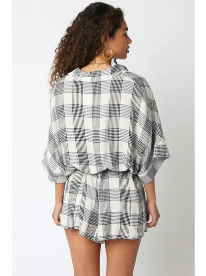 Olivaceous - Michele Checkered Romper