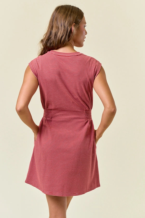 Doe and Rae - Striped Crew Neck Muscle Style Sleeve Mini Dress