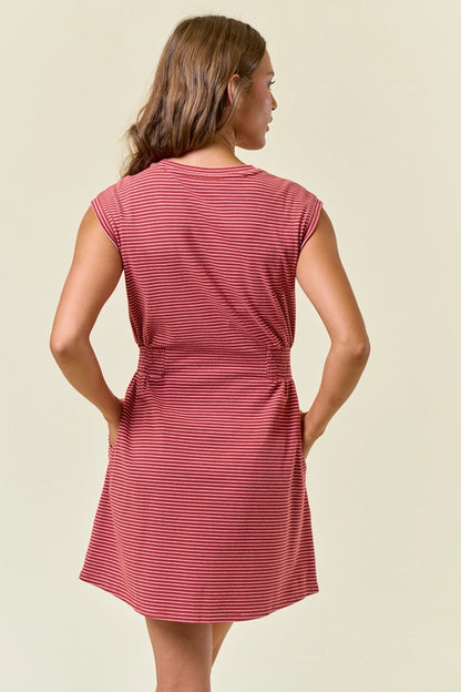 Doe and Rae - Striped Crew Neck Muscle Style Sleeve Mini Dress